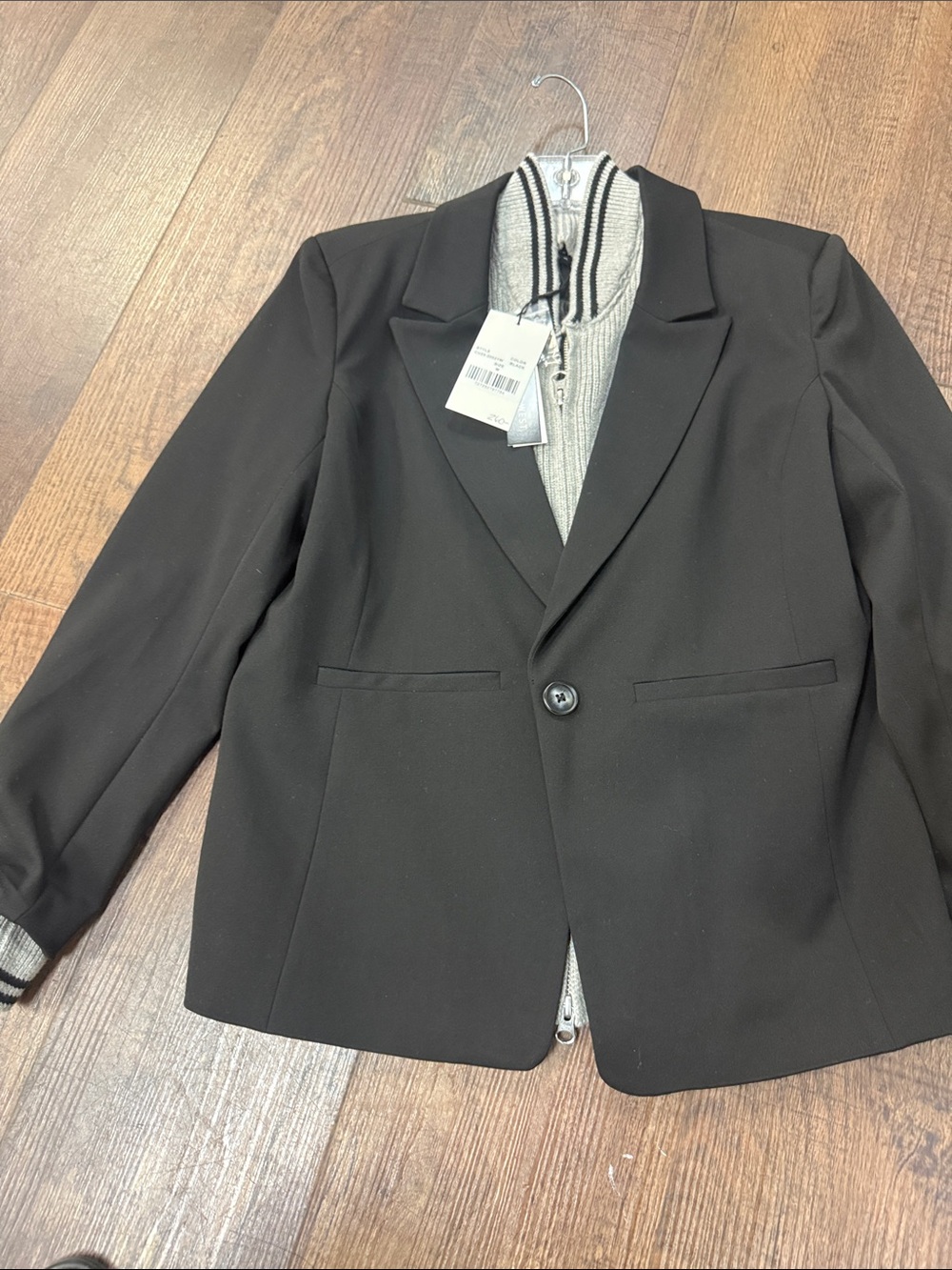 Central Park West Black Blazer with Gray Zip-Front Inner Layer